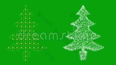 绿屏背景圣诞树形状的金星和闪烁的星星