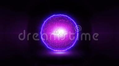 4K魔法发光球体.. 紫色，粉红色和蓝色。 抽象霓虹灯背景。