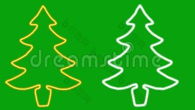 带有绿色屏幕背景的圣诞树形状的发光线条