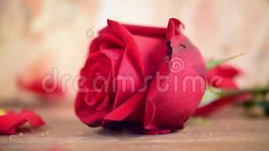 情人节`木地板上的红玫瑰花