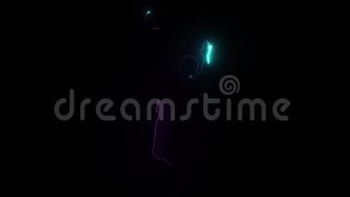 排球运动员打排球.. 黑色背景上的霓虹灯插图。