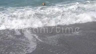 棕色拉布拉多犬在海边玩耍