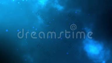 抽象蓝色空间<strong>星</strong>系背景动画和气泡粒子。 4K无缝循环天空动画