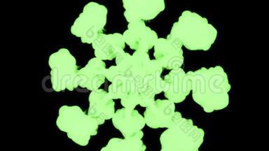 在黑色背景上的水中辉光绿色墨水的3D渲染，Luma哑光作为墨水效果或背景的阿尔法掩模