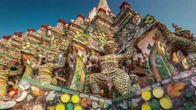 曼谷著名寺庙装饰的彩色细节泰国4k延时