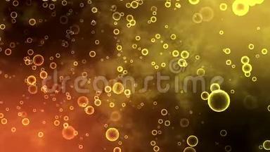 抽象黄色和珊瑚橙色背景的移动气泡，循环动画