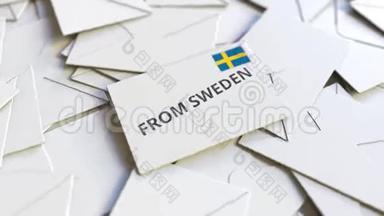 带有瑞典邮票的<strong>信封</strong>和其他<strong>信封</strong>。 国际邮件相关概念三维动画