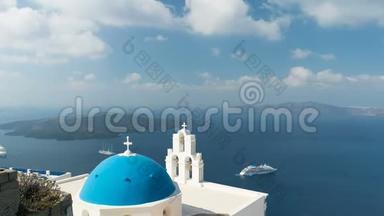 爱琴海，可观赏圣母玛利亚<strong>天主教</strong>会三钟菲拉，圣托里尼。