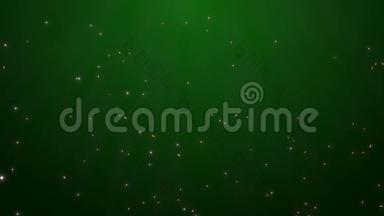 绿色运动背景。抽象的发光的星星和火花。8K无缝环扣