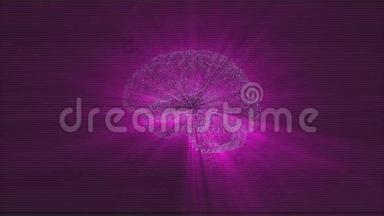 数字大脑由漂浮在黑色空间中的<strong>光束粒子</strong>和红光照明制成。