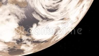 4K外行星三维插图轨道视图，第二地球多云行星从轨道。 这幅图像的元素