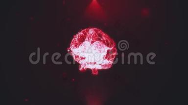 人脑的核磁共振。 人脑的全息图在紫色3d射线中的光粒子之间<strong>旋转</strong>