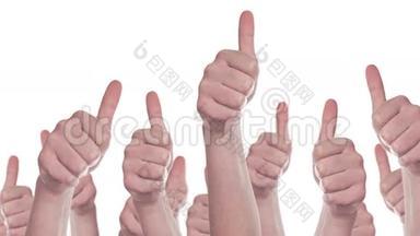 白种人中的一组，他们把手上的大拇指做成类似、赞同或赞同的符号
