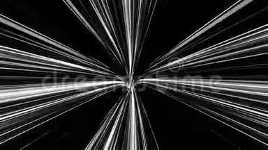 虫洞在时间和空间上，飞行快速通过黑色背景上的速度隧道，无缝回路。 动画