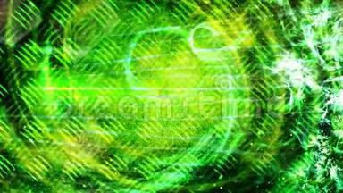 纹理上的绿色旋转粒子和发光光束-4K无缝环运动背景动画