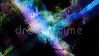 深色抽象发光条纹和几何旋转彩色瓷砖-4K无缝循环运动背景动画