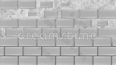 抽象的白色砖块<strong>出现</strong>并在灰色背景上形成一堵墙。 <strong>动画</strong>。 同样大小的长方形站着