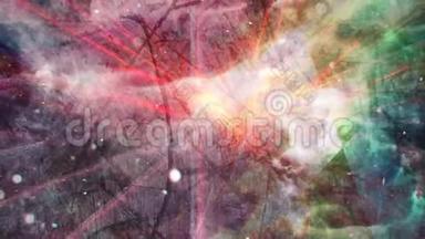 神秘银河橙色激光光束透过太空云照射-4K无缝环路运动背景动画