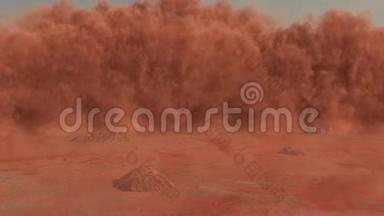 沙漠中的<strong>沙尘</strong>暴一个带有红色沙子的三维动画