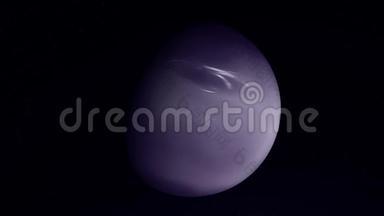 抽象的蓝色海王星行星在外层空间无尽的宇宙中旋转。 动画。 抽象蓝色球体