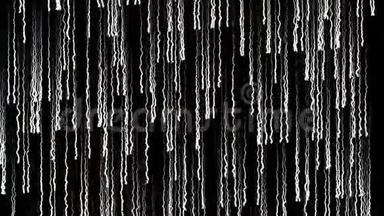 抽象发光的波浪白色线条在黑色背景上移动，无缝循环。 动画。 弯曲的条纹看起来像