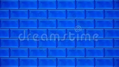 背景上白色和蓝色混凝土墙前出现抽象平行排列的蓝色砖块。 动画