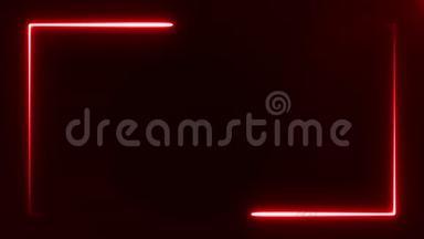 黑色背景下美丽的亮红色霓虹灯长方形框架，抽象数字3D渲染4K视频