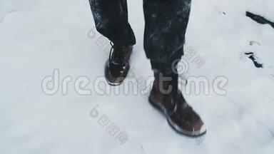 一个人走在白雪覆盖的小路上