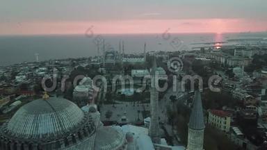 鸟瞰土耳其伊斯坦布尔.. Sultanahmet广场<strong>圣索菲亚</strong>和蓝色清真寺