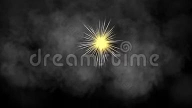 新星在黑暗的背景上闪耀着烟雾和烟雾