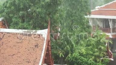 泰国强烈的热带倾盆大雨