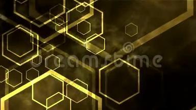 移动六边形的抽象黄金背景，循环动画