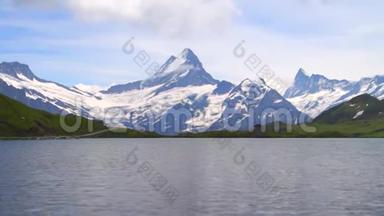 高山山峰和山湖.. 景观背景。 巴察湖，格林德尔瓦尔德，伯尼斯高地。 阿尔卑斯山，旅游业