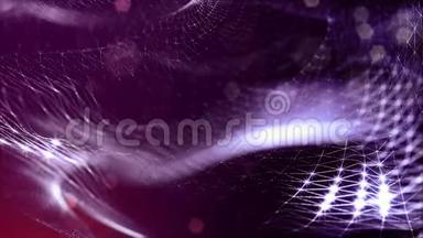 美丽的成分与发光的紫罗兰粒子形成波浪状的辉光结构，如科幻或微波世界或纳米