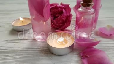 玫瑰<strong>萃取</strong>化妆品，蜡烛，慢动作浪漫