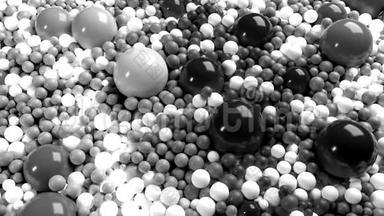 4Ðº三维循环动画与美丽的黑白小和大球或球作为抽象几何