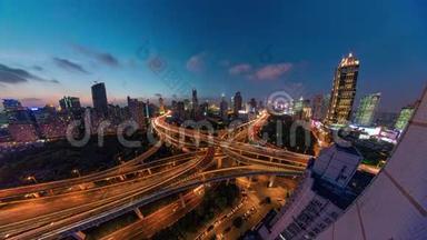 夜间上海交通路交叉口顶顶全景4k时间流逝中国