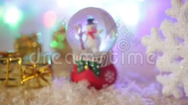 圣诞背景玩具雪人和大雪花