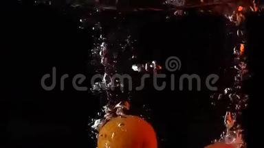 两个橙色落水超慢动作视频，橙色背光