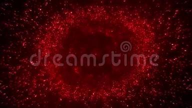 红色的发光粒子环圈圈圈抽象背景