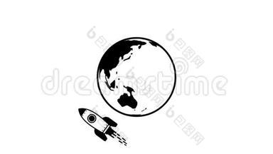火箭绕地球飞行-动画图标