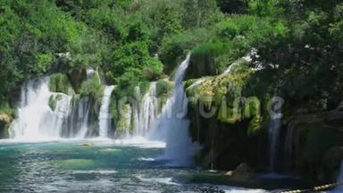 美丽的自然和景观视频与来自克罗地亚Krka国家公园的声音