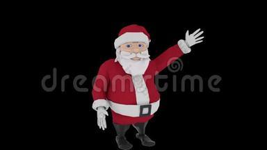 微笑<strong>卡通</strong>圣诞老人挥舞着他的手在黑色背景。 包括阿尔法频道。 3D动画