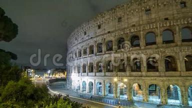 意大利罗马夜间超光速照明的竞技场景观