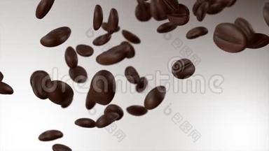 掉下来的咖啡豆。 CG动画下降咖啡豆