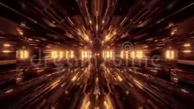美丽的金色未来感空间飞船隧道背景三维插图三维渲染循环无尽循环
