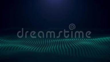波粒子背景照亮发光粒子的数字波。 数字波粒子的形成