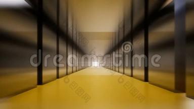仓库内部。 未来主义背景。 抽象的光走廊。 抽象蓝色背景。 现代走廊。 室内背景。 A.