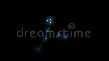 黑色背景上的星座半人马座。 发光的蓝色星星是由线连接的。 运动图形。