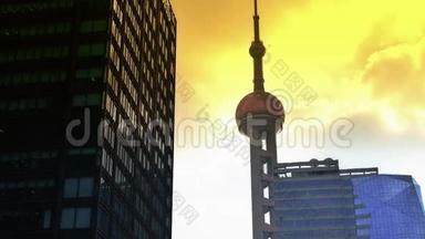 上海东方明珠电视塔日落。